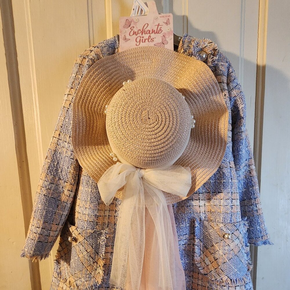 Blueberi boulevard Girl's dress + coat set SIZE 6 with Enchante hat Size 4-6
